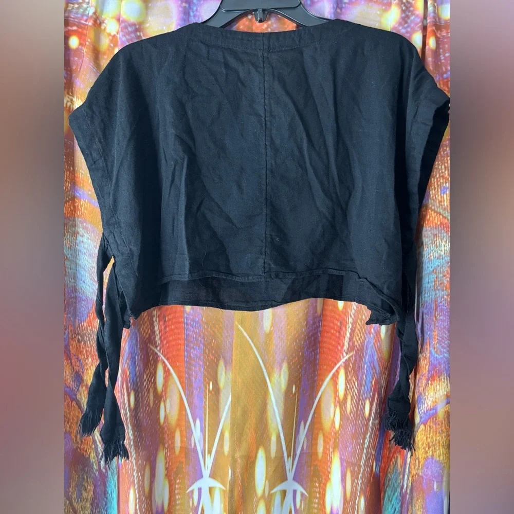 Free People Black Cropped Tie-Sleeve Top